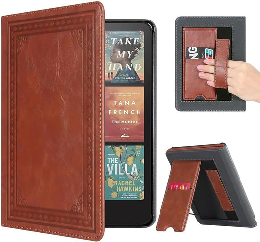 Stylish Vintage PU Leather Case with Stand for Kindle Paperwhite 12th Gen & Colorsoft Signature Edition - Auto Sleep/Wake, Card Slot, Hand Strap